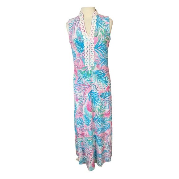Pappagallo Sleeveless Cactus Rose Maxi Dress White Trim Boho Chic Summer NWT 6 - Picture 1 of 10